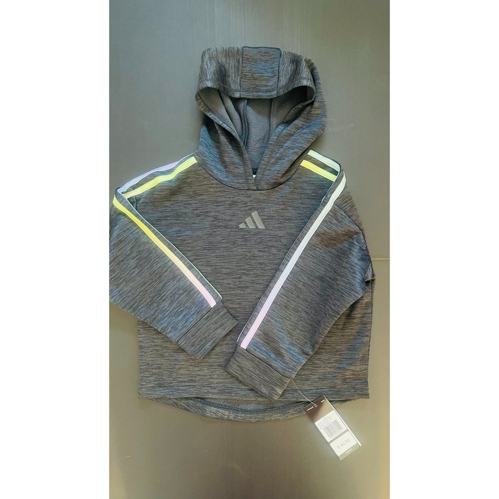 Adidas girls size 5 black loose fit multicolor stripes pullover